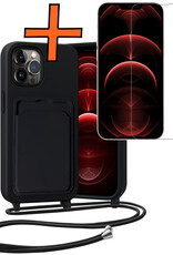 Nomfy Nomfy iPhone 13 Pro Hoesje Pashouder met Koord Met Screenprotector - Zwart