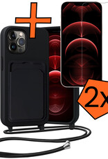 Nomfy Nomfy iPhone 13 Pro Hoesje Pashouder met Koord Met 2x Screenprotector - Zwart