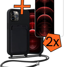 Nomfy Nomfy iPhone 13 Pro Hoesje Pashouder met Koord Met 2x Screenprotector - Zwart