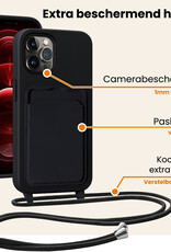 Nomfy Nomfy iPhone 13 Pro Hoesje Pashouder met Koord Met 2x Screenprotector - Zwart