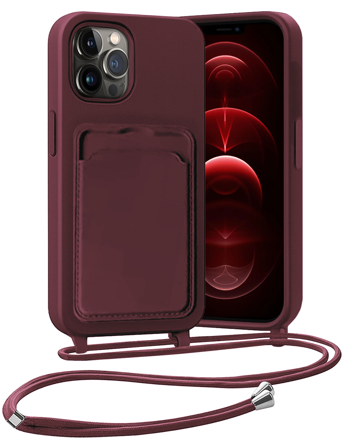 Nomfy Nomfy iPhone 13 Pro Max Hoesje Pashouder met Koord - Aubergine