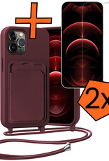 Nomfy Nomfy iPhone 13 Pro Max Hoesje Pashouder met Koord Met 2x Screenprotector - Aubergine