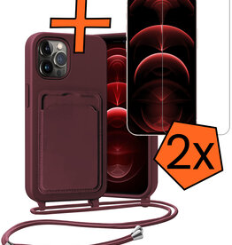 Nomfy Nomfy iPhone 13 Pro Max Hoesje Pashouder met Koord Met 2x Screenprotector - Aubergine