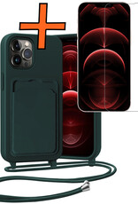 Nomfy Nomfy iPhone 13 Pro Max Hoesje Pashouder met Koord Met Screenprotector - Donkergroen
