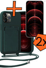 Nomfy Nomfy iPhone 13 Pro Max Hoesje Pashouder met Koord Met 2x Screenprotector - Donkergroen