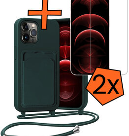 Nomfy Nomfy iPhone 13 Pro Max Hoesje Pashouder met Koord Met 2x Screenprotector - Donkergroen