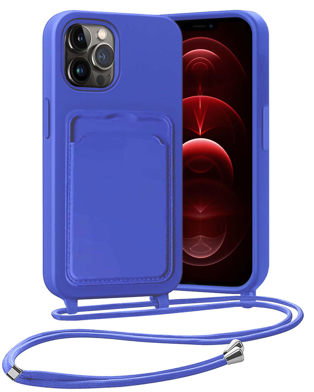 Nomfy Nomfy iPhone 13 Pro Max Hoesje Pashouder met Koord - Fel Blauw