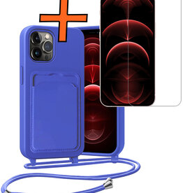 Nomfy Nomfy iPhone 13 Pro Max Hoesje Pashouder met Koord Met Screenprotector - Fel Blauw