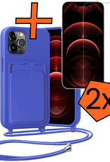 Nomfy Nomfy iPhone 13 Pro Max Hoesje Pashouder met Koord Met 2x Screenprotector - Fel Blauw