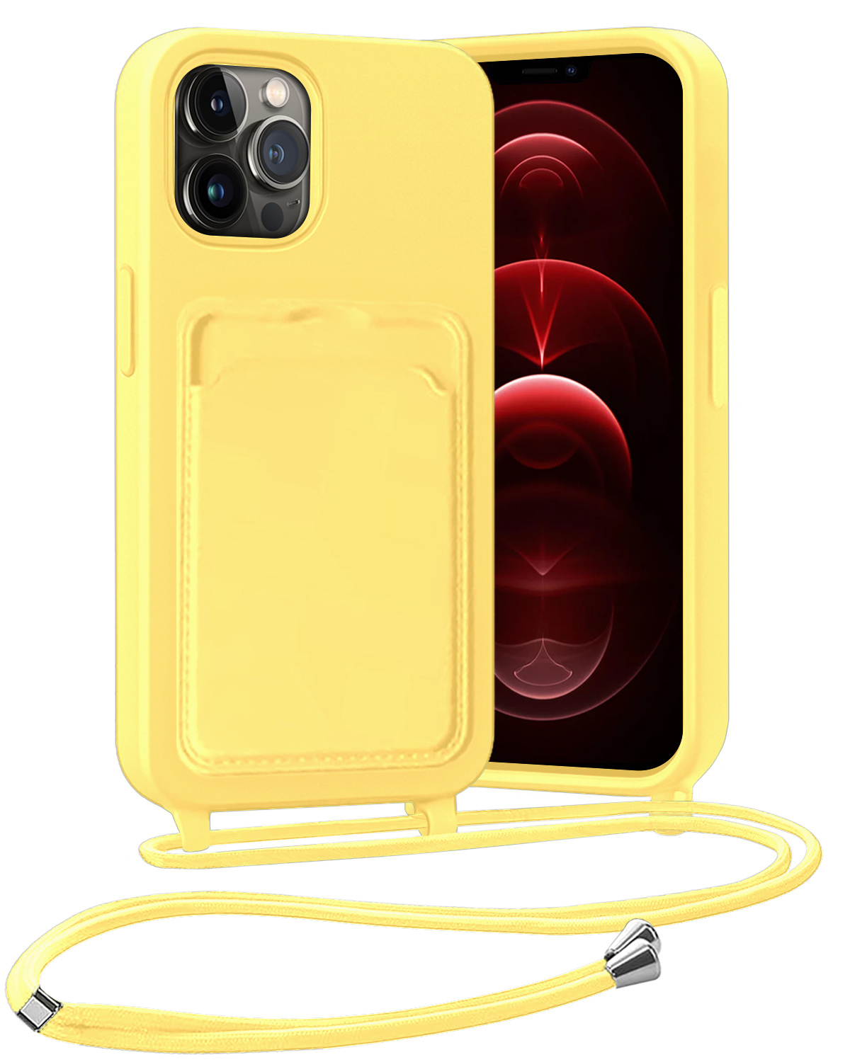 Nomfy Nomfy iPhone 13 Pro Max Hoesje Pashouder met Koord - Geel