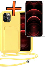 Nomfy Nomfy iPhone 13 Pro Max Hoesje Pashouder met Koord Met Screenprotector - Geel