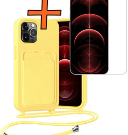 Nomfy Nomfy iPhone 13 Pro Max Hoesje Pashouder met Koord Met Screenprotector - Geel