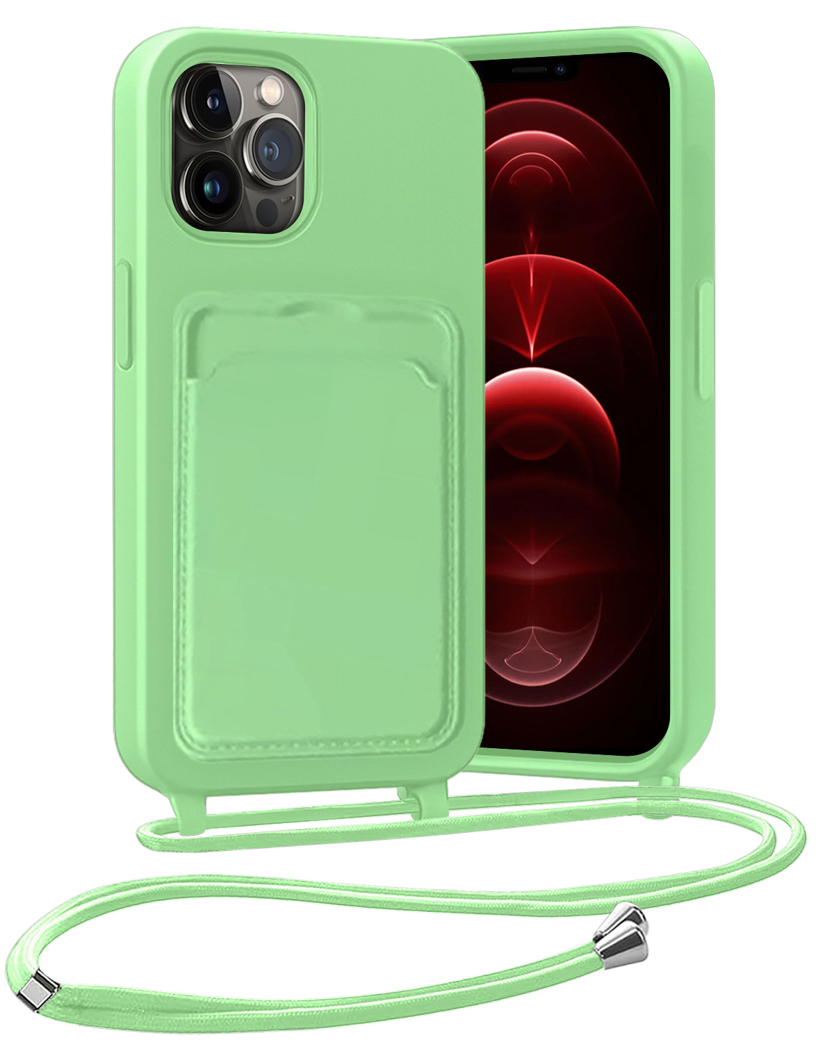 Nomfy Nomfy iPhone 13 Pro Max Hoesje Pashouder met Koord - Groen