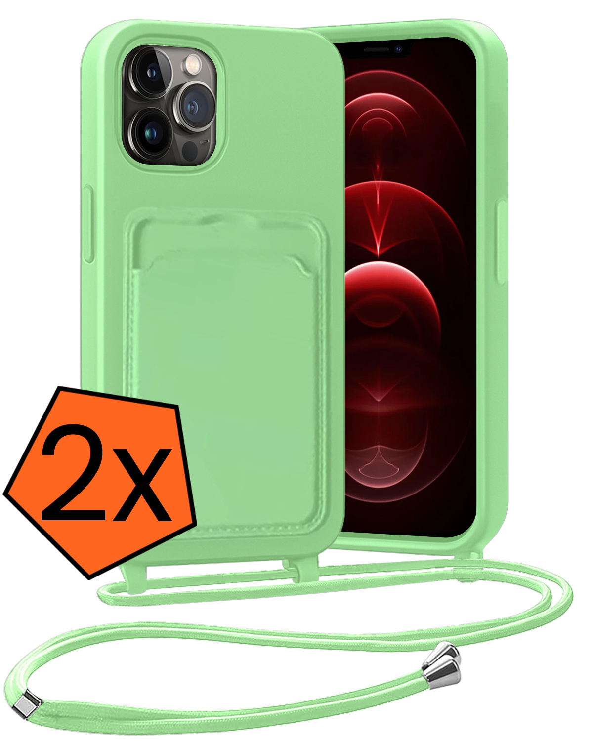 Nomfy Nomfy iPhone 13 Pro Max Hoesje Pashouder met Koord - Groen - 2 PACK