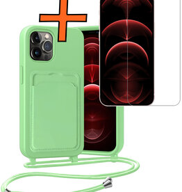 Nomfy Nomfy iPhone 13 Pro Max Hoesje Pashouder met Koord Met Screenprotector - Groen
