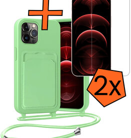 Nomfy Nomfy iPhone 13 Pro Max Hoesje Pashouder met Koord Met 2x Screenprotector - Groen