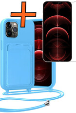Nomfy Nomfy iPhone 13 Pro Max Hoesje Pashouder met Koord Met Screenprotector - Lichtblauw