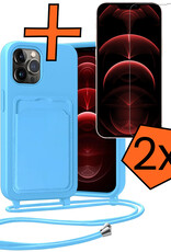 Nomfy Nomfy iPhone 13 Pro Max Hoesje Pashouder met Koord Met 2x Screenprotector - Lichtblauw