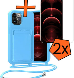 Nomfy Nomfy iPhone 13 Pro Max Hoesje Pashouder met Koord Met 2x Screenprotector - Lichtblauw