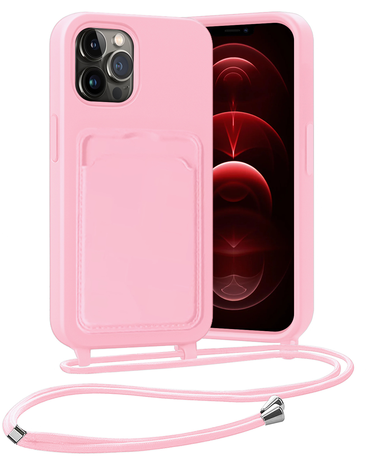 Nomfy Nomfy iPhone 13 Pro Max Hoesje Pashouder met Koord - Lichtroze