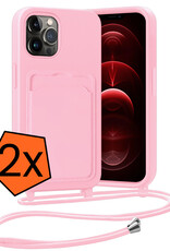 Nomfy Nomfy iPhone 13 Pro Max Hoesje Pashouder met Koord - Lichtroze - 2 PACK