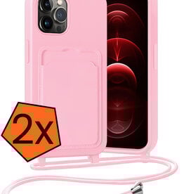 Nomfy Nomfy iPhone 13 Pro Max Hoesje Pashouder met Koord - Lichtroze - 2 PACK