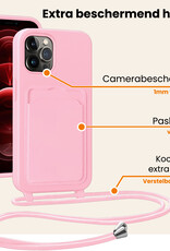 Nomfy Nomfy iPhone 13 Pro Max Hoesje Pashouder met Koord Met 2x Screenprotector - Lichtroze