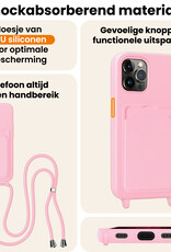 Nomfy Nomfy iPhone 13 Pro Max Hoesje Pashouder met Koord Met 2x Screenprotector - Lichtroze