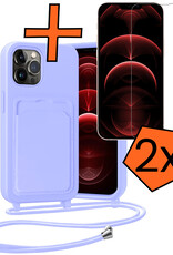 Nomfy Nomfy iPhone 13 Pro Max Hoesje Pashouder met Koord Met 2x Screenprotector - Lila