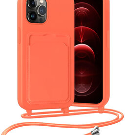 Nomfy Nomfy iPhone 13 Pro Max Hoesje Pashouder met Koord - Papaya