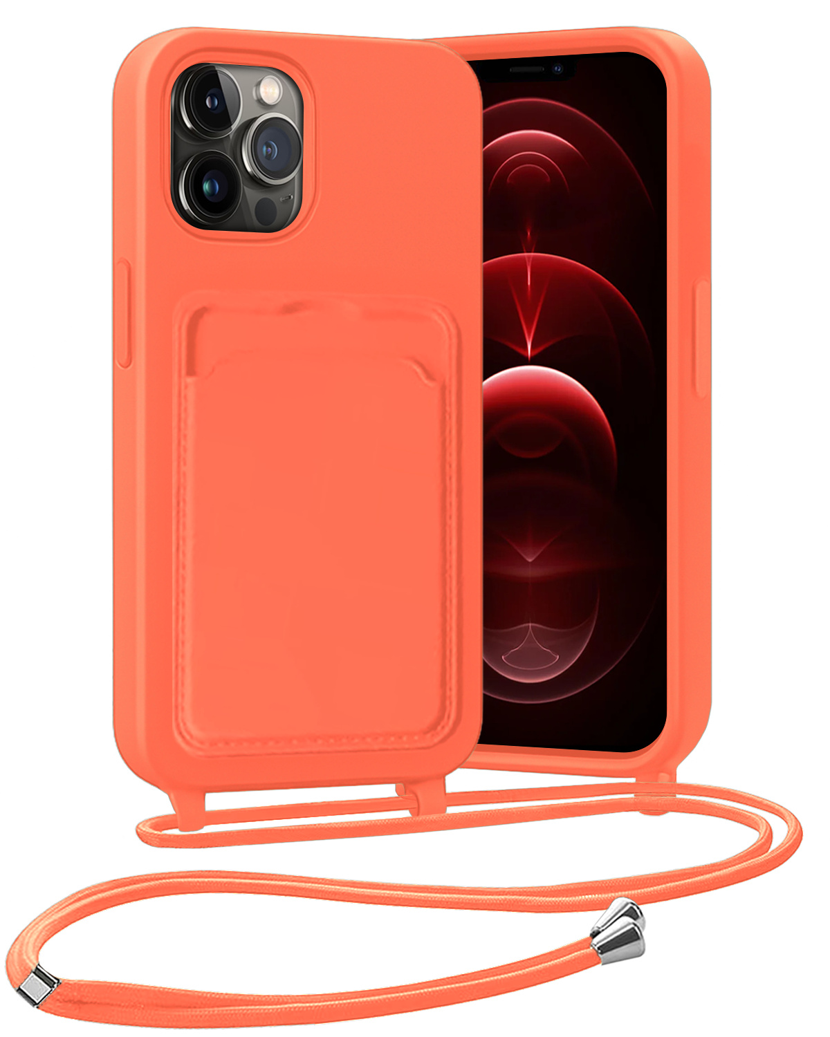 Nomfy Nomfy iPhone 13 Pro Max Hoesje Pashouder met Koord - Papaya