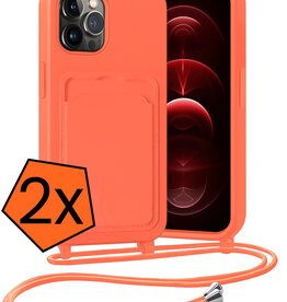 Nomfy Nomfy iPhone 13 Pro Max Hoesje Pashouder met Koord - Papaya - 2 PACK