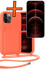 Nomfy Nomfy iPhone 13 Pro Max Hoesje Pashouder met Koord Met Screenprotector - Papaya