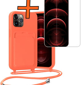 Nomfy Nomfy iPhone 13 Pro Max Hoesje Pashouder met Koord Met Screenprotector - Papaya