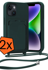 Nomfy Nomfy iPhone 14 Plus Hoesje Pashouder met Koord - Donkergroen - 2 PACK