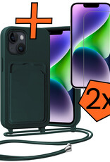 Nomfy Nomfy iPhone 14 Plus Hoesje Pashouder met Koord Met 2x Screenprotector - Donkergroen
