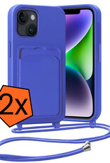 Nomfy Nomfy iPhone 14 Plus Hoesje Pashouder met Koord - Fel Blauw - 2 PACK