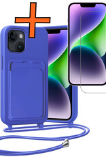 Nomfy Nomfy iPhone 14 Plus Hoesje Pashouder met Koord Met Screenprotector - Fel Blauw