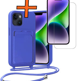Nomfy Nomfy iPhone 14 Plus Hoesje Pashouder met Koord Met Screenprotector - Fel Blauw