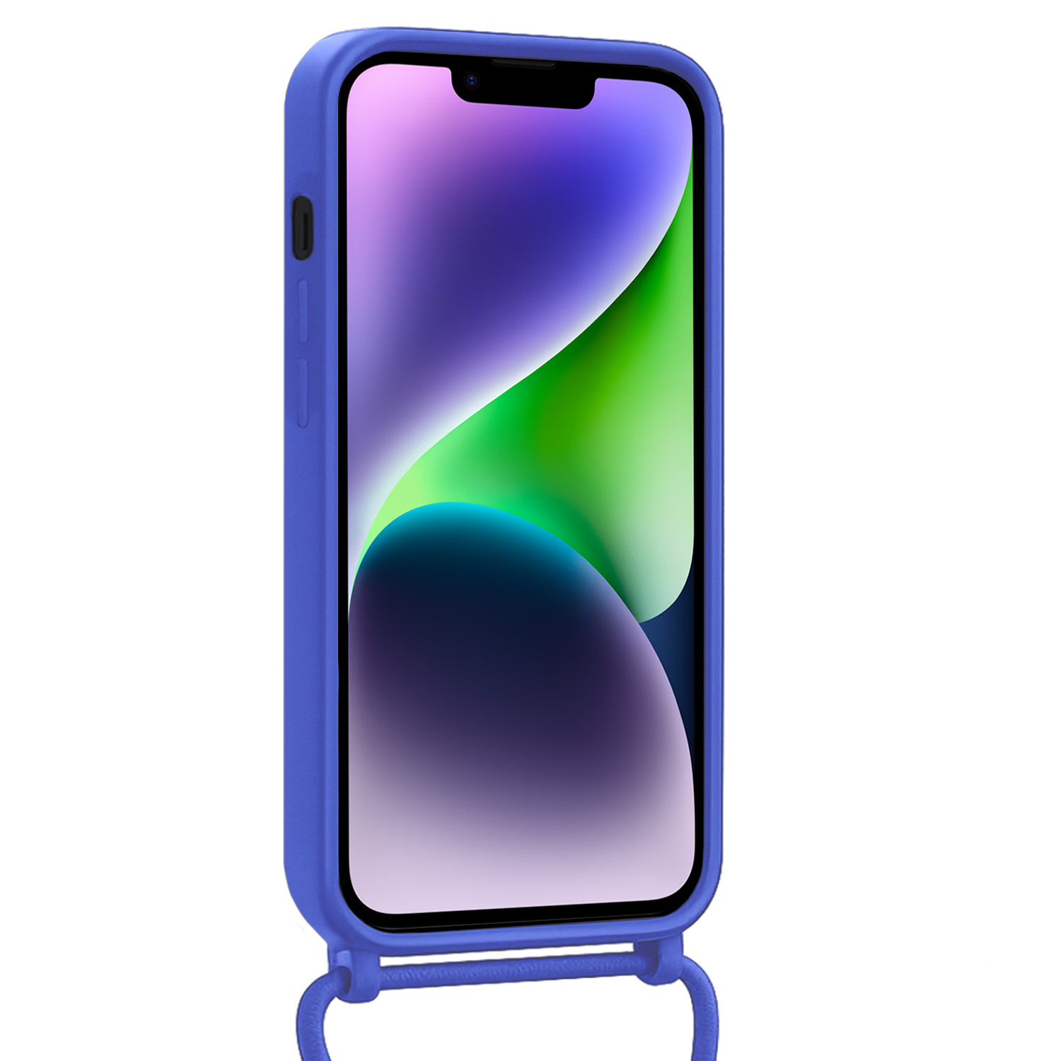 Nomfy Nomfy iPhone 14 Plus Hoesje Pashouder met Koord Met Screenprotector - Fel Blauw