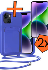 Nomfy Nomfy iPhone 14 Plus Hoesje Pashouder met Koord Met 2x Screenprotector - Fel Blauw