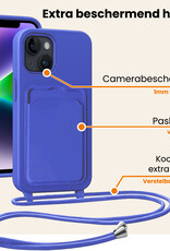 Nomfy Nomfy iPhone 14 Plus Hoesje Pashouder met Koord Met 2x Screenprotector - Fel Blauw