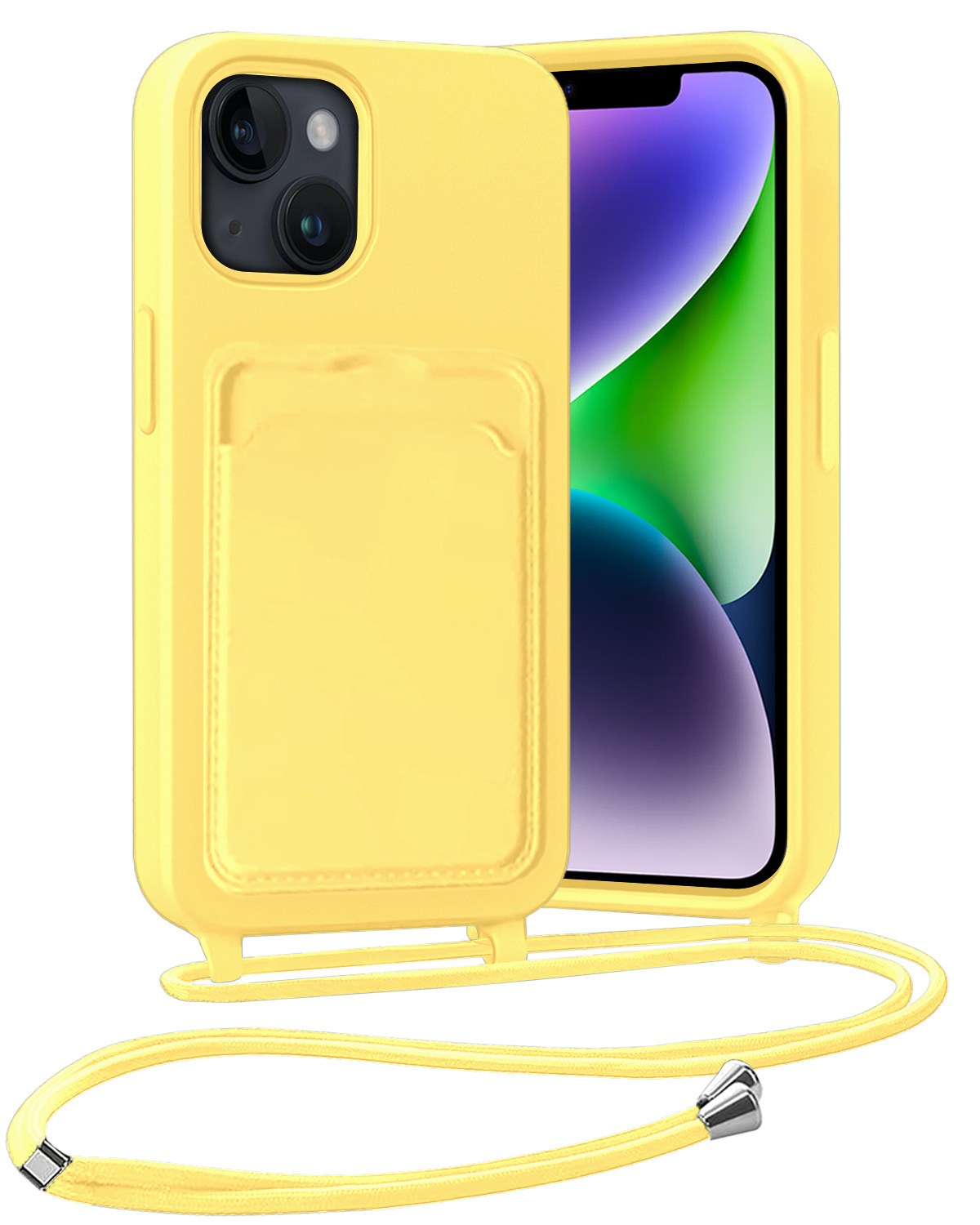 Nomfy Nomfy iPhone 14 Plus Hoesje Pashouder met Koord - Geel