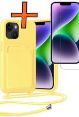Nomfy Nomfy iPhone 14 Plus Hoesje Pashouder met Koord Met Screenprotector - Geel