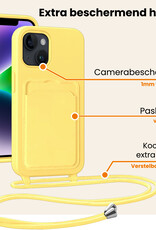 Nomfy Nomfy iPhone 14 Plus Hoesje Pashouder met Koord Met 2x Screenprotector - Geel