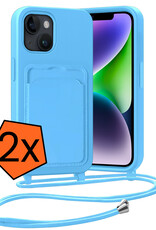 Nomfy Nomfy iPhone 14 Plus Hoesje Pashouder met Koord - Lichtblauw - 2 PACK