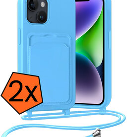 Nomfy Nomfy iPhone 14 Plus Hoesje Pashouder met Koord - Lichtblauw - 2 PACK