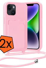 Nomfy Nomfy iPhone 14 Plus Hoesje Pashouder met Koord - Lichtroze - 2 PACK
