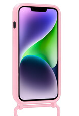 Nomfy Nomfy iPhone 14 Plus Hoesje Pashouder met Koord Met 2x Screenprotector - Lichtroze