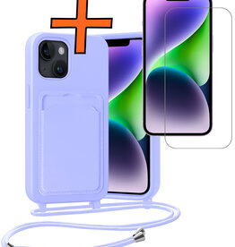 Nomfy Nomfy iPhone 14 Plus Hoesje Pashouder met Koord Met Screenprotector - Lila